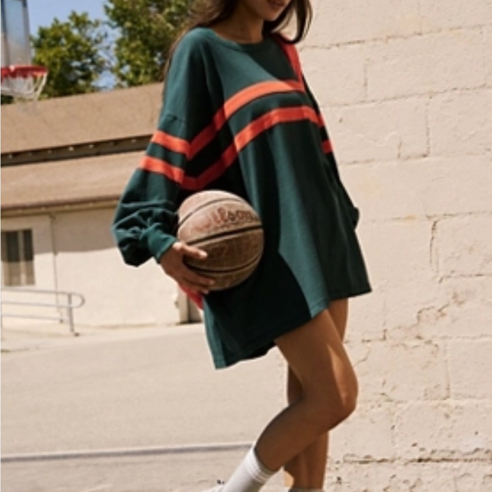 Free People Green and Red Striped Top